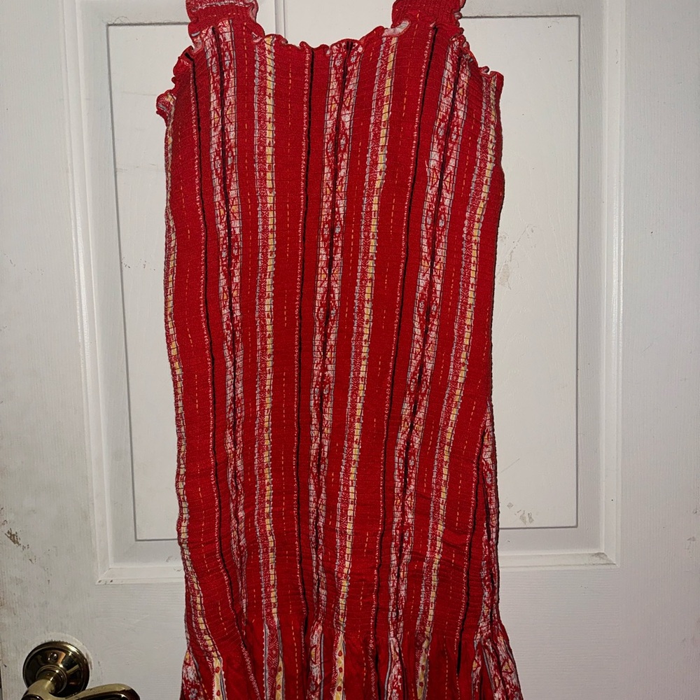 Red Multi-Colored Striped Elastic Pullover Dress